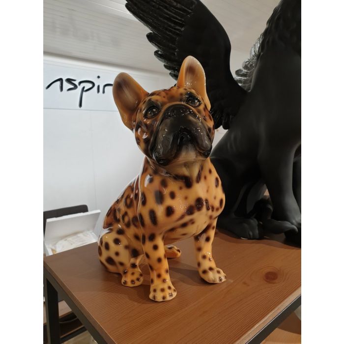Französische Bulldogge sitzend 34cm Leopard Look - bald wieder verfügbar