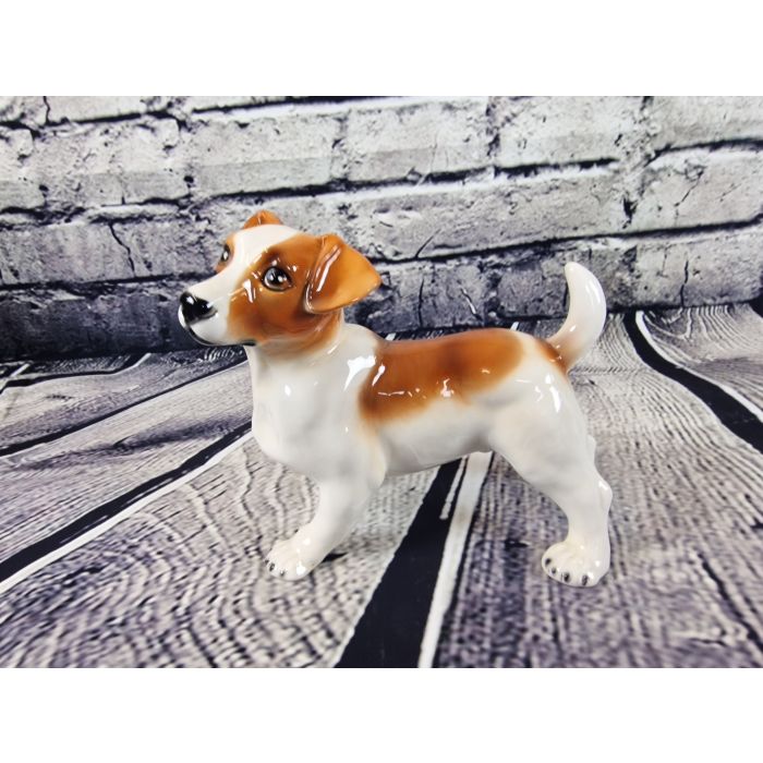 Jack Russell Porzellanfigur stehend 18cm x 19cm weiss-orange