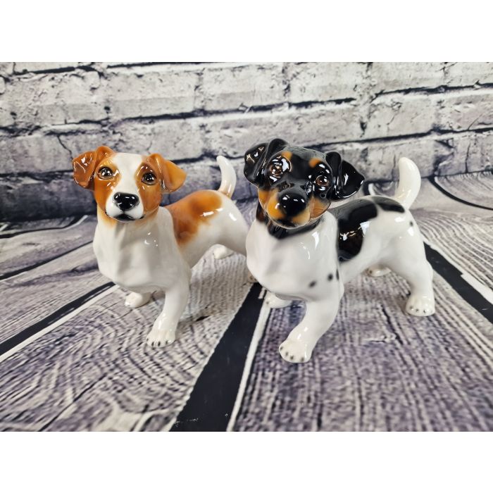 Jack Russell Porzellanfigur stehend 18cm x 19cm weiss-orange