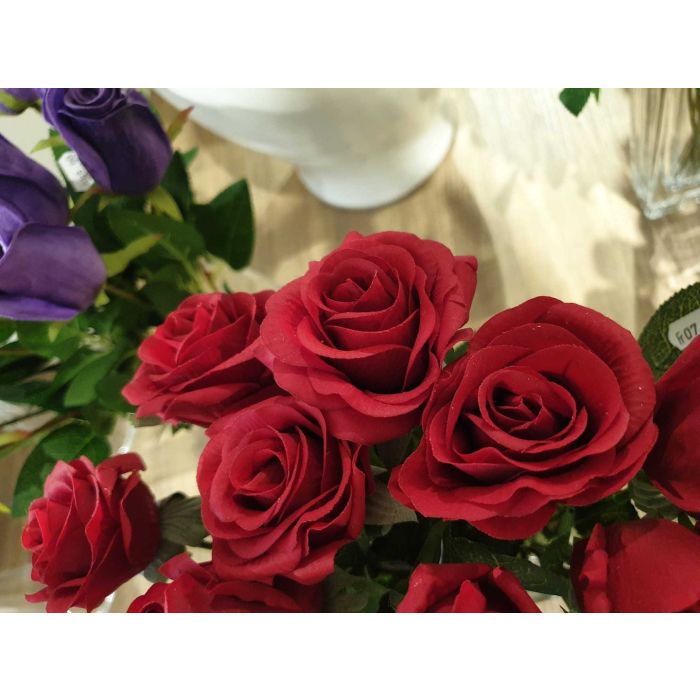 Roses wine red artificial flower 42-44cm like real, real touch, premium (silk/silicone)