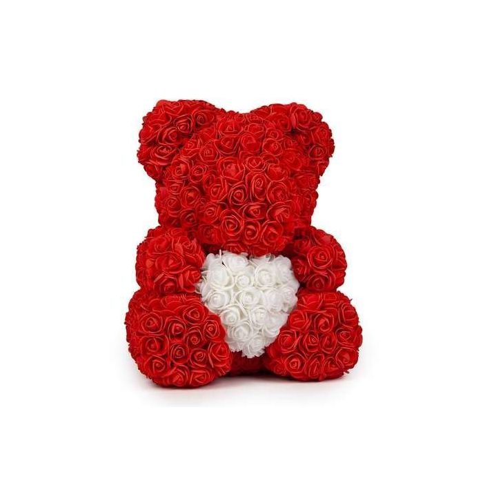 Ours en peluche rose de roses artificielles blanches et roses de 35cm Saint  Valentin /