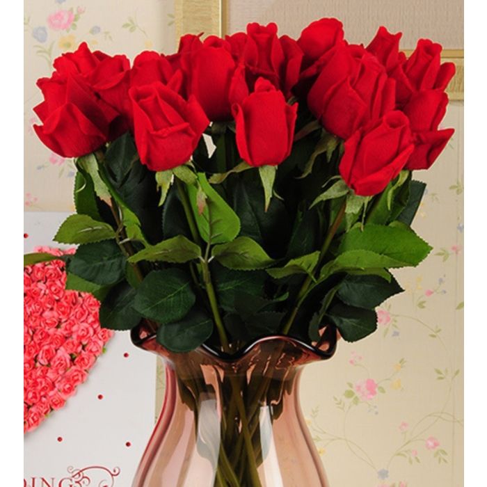Rosen rot Kunstblume 57-58cm wie echt, real touch, Premium (Seide/Silikon)