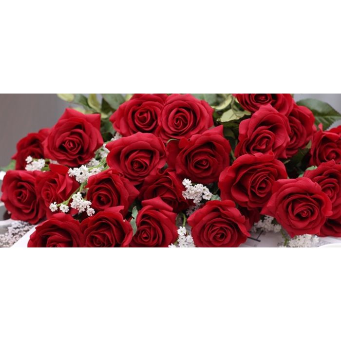 Roses wine red artificial flower 42-44cm like real, real touch, premium (silk/silicone)