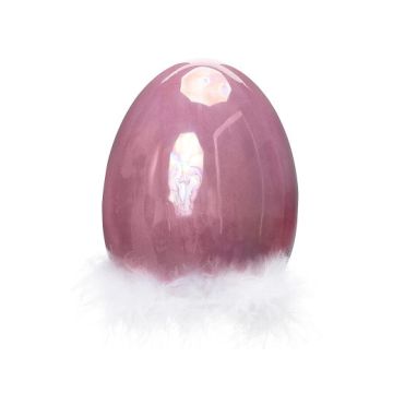 Easter egg pink with feathers, ceramic figurine 10cm