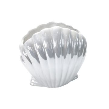 Marine Dekoration Muschelvase Keramik 17cm weiss/perlmutt