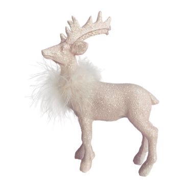 Christmas decoration stand-up deer 21cm feather collar