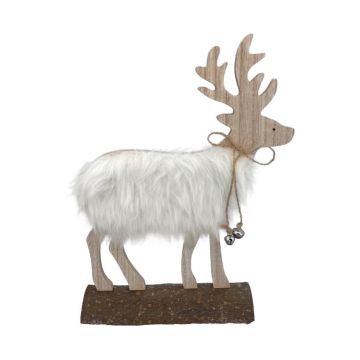 Christmas decoration deer with bells in white, 26x21cm, wooden decoration