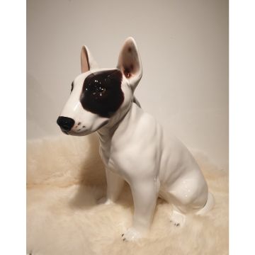 Bull terrier porcelain figurine sitting 45-47cm brown spot