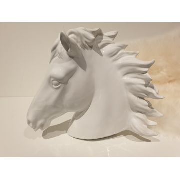 Tête de cheval en porcelaine debout 17cmx21cm blanc brillant