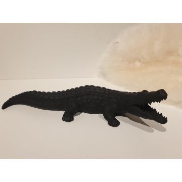 Mini Krokodil Porzellanfigur 33x9 cm schwarz matt