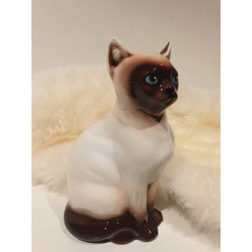 Thai Katze Porzellanfigur sitzend 28 cm