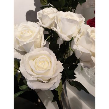 Roses in white artificial flower 10x58cm, like real, real touch, premium (silk/silicone)