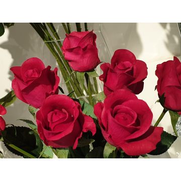 Roses vin rouge Fleur artificielle 42-44cm comme vraie, real touch, Premium (soie/silicone)