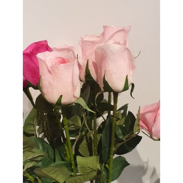 Rosen rosa Kunstblume 54-55cm wie echt, teal touch, Premium (Seide/Silikon)