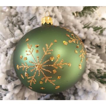 Christmas bauble, 8cm, green, snowflake, glass bauble, Christmas decoration