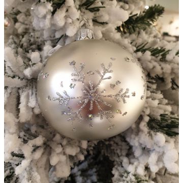 Boule de Noël, 8cm, blanche, flocon de neige, boule en verre, décoration de Noël