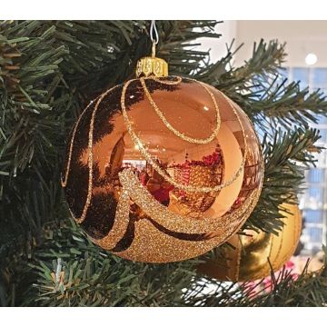 Christmas bauble, 8cm, brown/gold, glass bauble, Christmas decoration