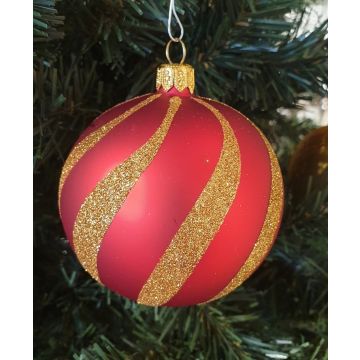 Christmas bauble, 8cm, red/gold, glass bauble, Christmas decoration