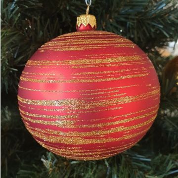 Weihnachtskugel, 10cm, rot/gold, Glaskugel, Weihnachtsdekoration