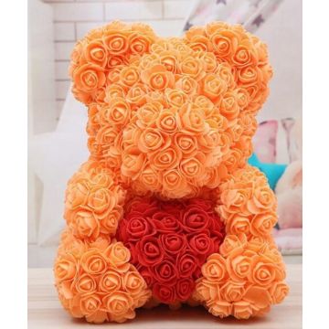 Rose bear approx. 40 cm orange, red heart