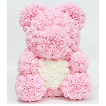 Rose bear approx. 40cm light pink with white heart