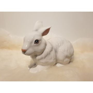 Lapin blanc coloré, figurine en porcelaine 32x24cm