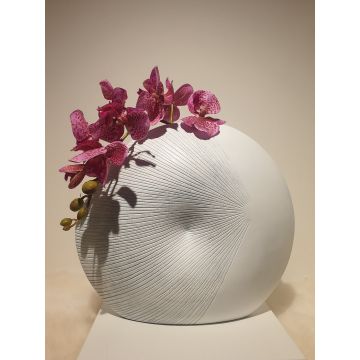 Vase, 34x36 cm, white, wood look, decoration