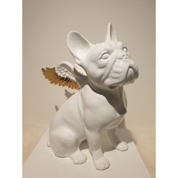French bulldog sitting 34cm white/gold with wings