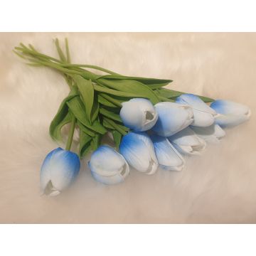 Tulips white/blue artificial flower 36cm, like real/piece, real touch