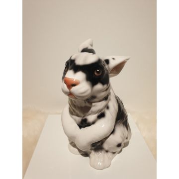 Lapin coloré blanc-noir, figurine en porcelaine 26cm