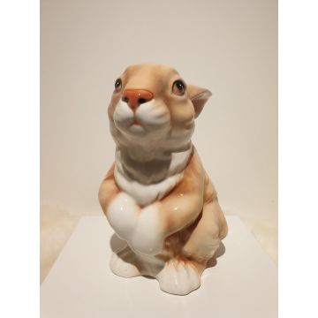 Red and white colored rabbit, porcelain figurine 26cm
