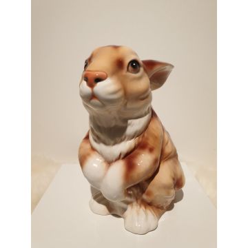 Bunny red spotted colored, porcelain figurine 26cm