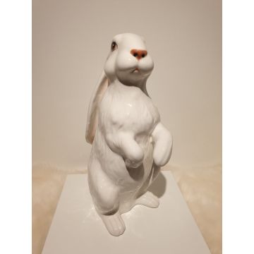 Lapin des neiges blanc coloré Figurine en porcelaine 37cm