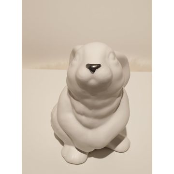 Lapin, figurine en porcelaine blanche mate, nez argenté 15 cm