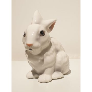 Lapin, figurine en porcelaine blanche colorée 17 cm