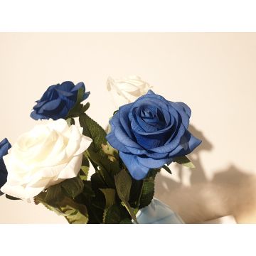 Roses en bleu Fleur artificielle 43-44cm, comme une vraie, real touch, Premium (soie/silicone)