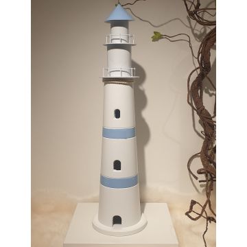 Marine decoration XXL lighthouse 61cm white-blue