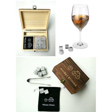 Whisky stones set cooling stones with tongs and wooden box