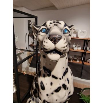 Misty leopard sitting 88-90cm snow look, mother-of-pearl, Swarovski blue eyes