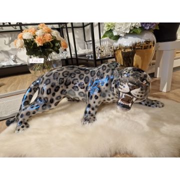 Snow Jaguar 90cm mother-of-pearl, silver-plated with Swarovski