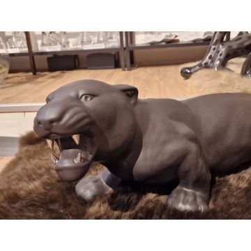 Panther lauernd schwarz matt 65x25x25cm