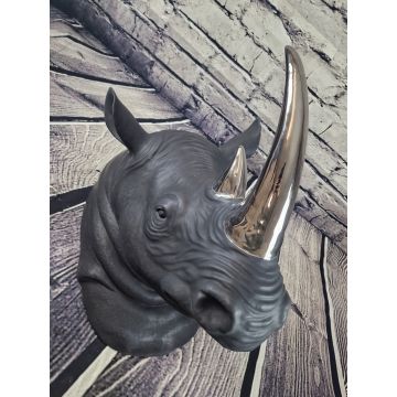 Figurine de rhinocéros en porcelaine décoration murale noir/argent 45x57cm à suspendre (photo suit)