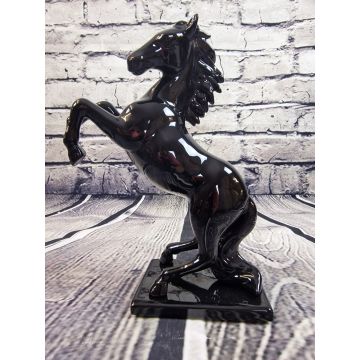 Pferd Porzellanfigur 23x27cm lack schwarz, mit Sockel