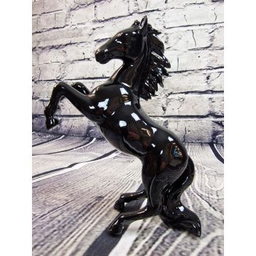 Horse porcelain figurine 23x27cm lacquer black, without base 