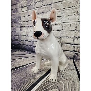 Figurine en porcelaine Bullterrier assis 45-47cm tache brune