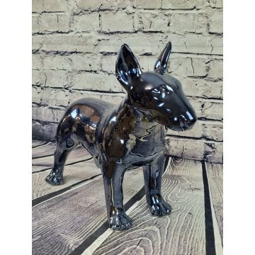 Bull terrier porcelain figurine standing metal shiny 55x50 cm