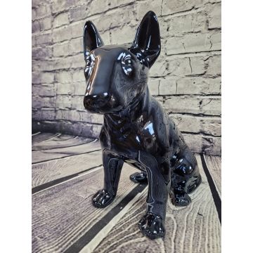 Bullterrier Porzellanfigur sitzend 45-47cm metallisch