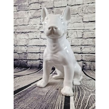 Bullterrier Porzellanfigur sitzend ca.45-47cm weiss