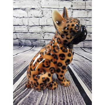 Französische Bulldogge sitzend 34cm Leopard Look