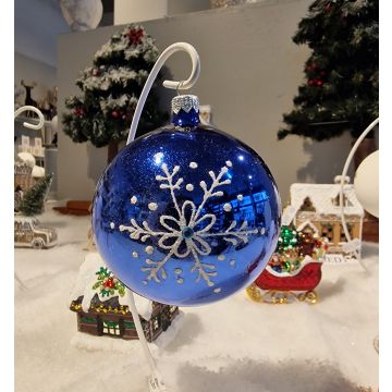 Weihnachtskugel, 10cm, blau, Schneeflocke, Glaskugel, Weihnachtsdekoration